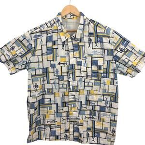 Columbia PFG XL Fishing Button Down Shirt Blue Yellow Cotton Vent Back